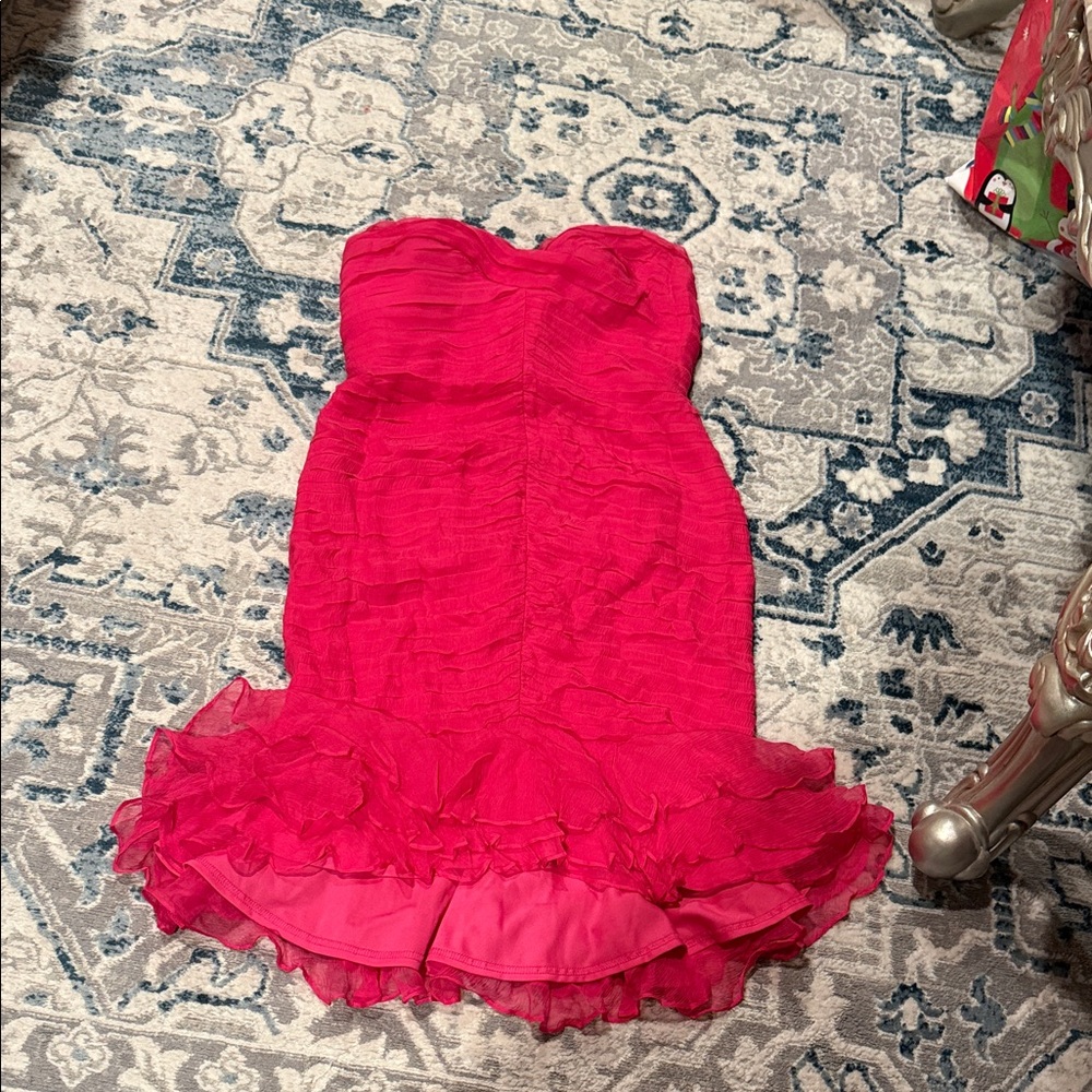 Strapless Red Ruffle Dress